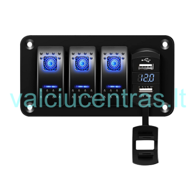 Prietaisų jungiklių skydelis su 5V USB jungtimis, voltmetru